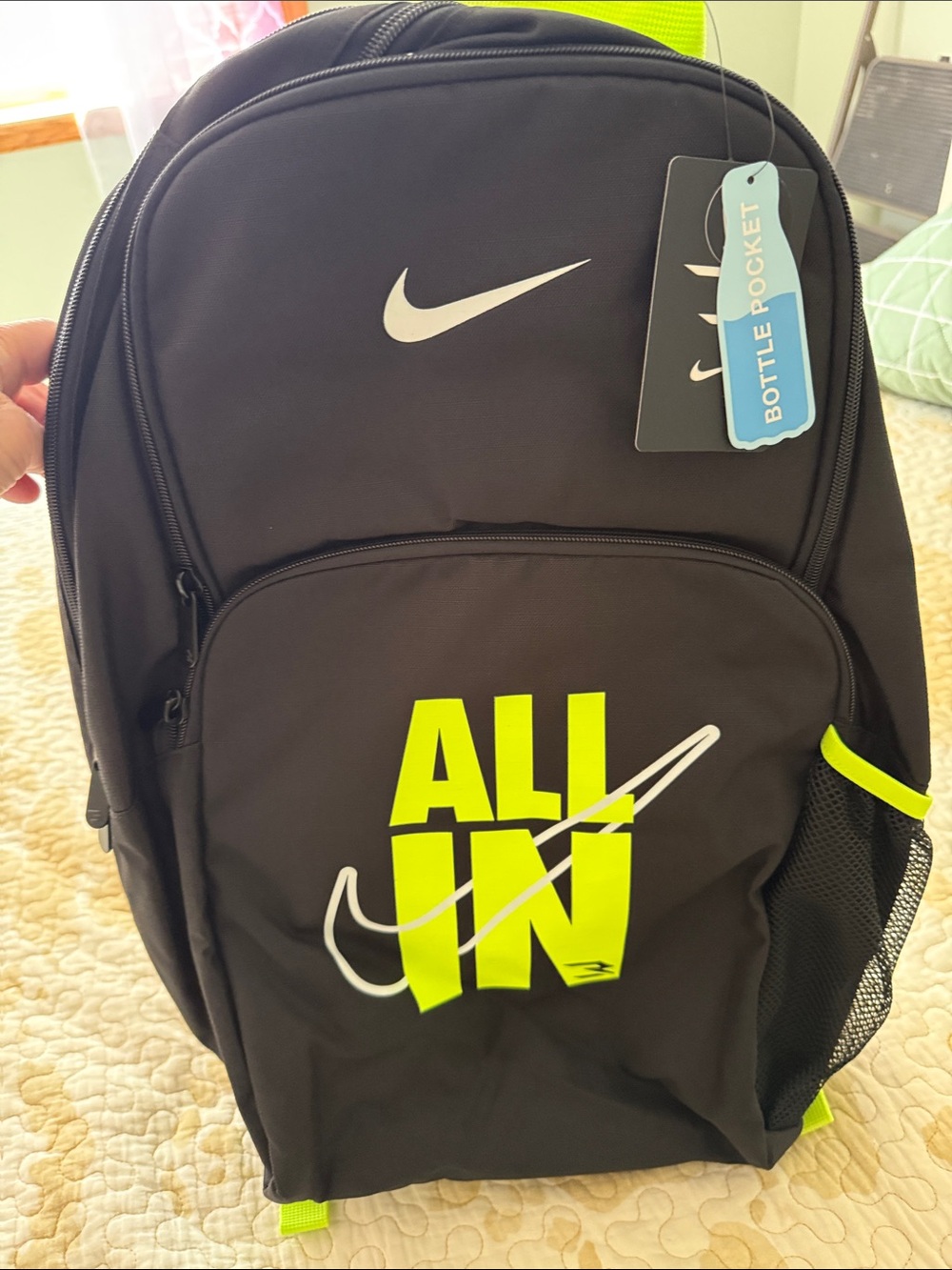 Nike Men’s Black & Neon Yellow "ALL IN" Backpack